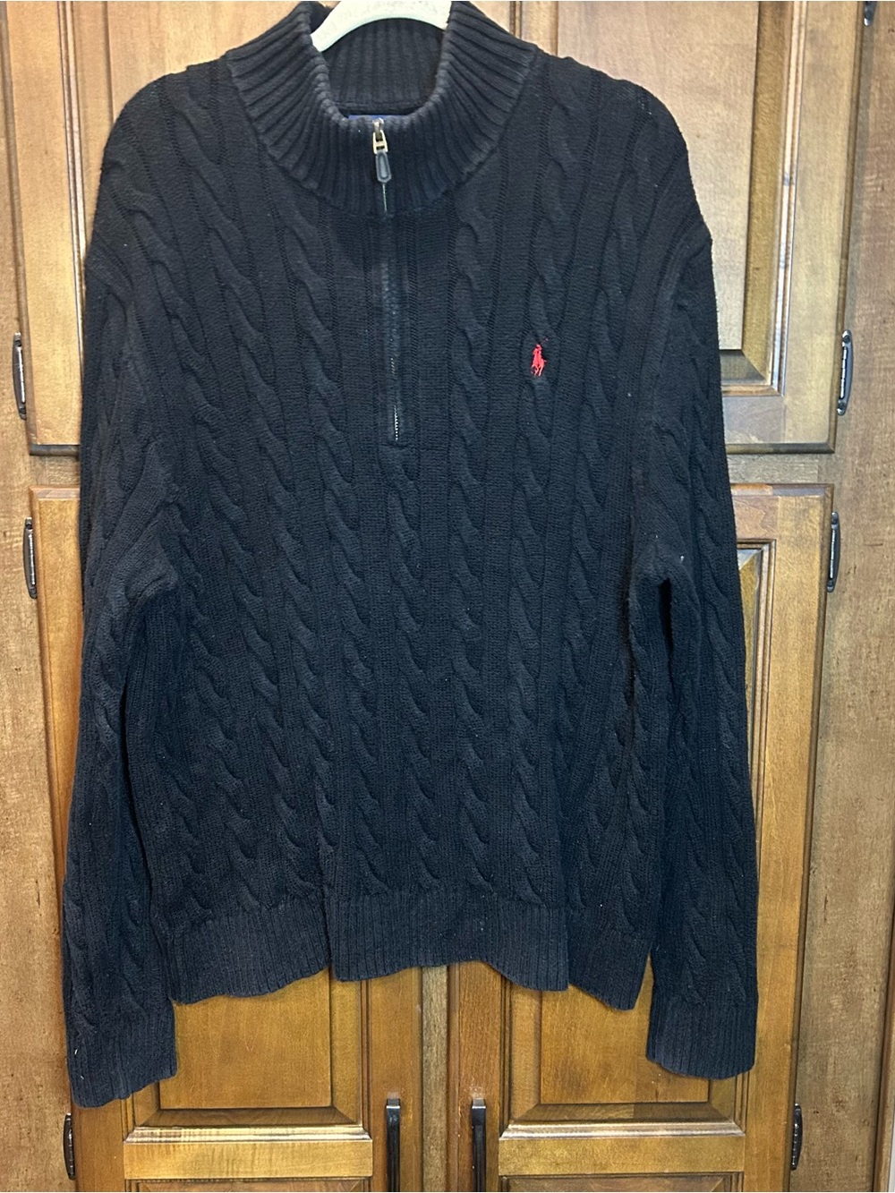 Polo by Ralph Lauren Black Cable-Knit Quarter-Zip Sweater with Red Pony XXL - Picture 3 of 9